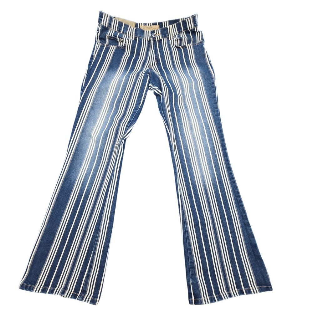 Crest Jeans Vintage Y2K Blue White Striped Flare Pants Stretch Denim 9/10